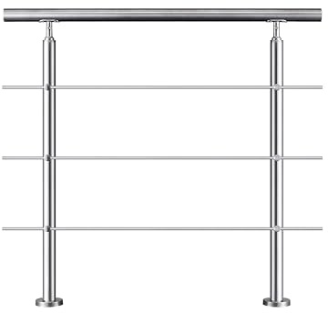 AICA Barandilla de acero inoxidable 304, barandilla de escalera, interior y exterior para escaleras, parapeto, balcón (120 cm,3 travesaños)