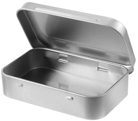 Aphumedc Silver Metal Rectangular Empty Hinged Tins Tin Containers, 3.7 x 2.3 x 0.8 Inch Small Storage Container, Mini Portable Storage Box with Lid for Candy Key Earrings Food Storage
