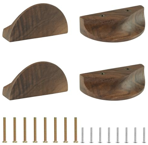 MOROBOR Lot de 4 poignées de tiroir demi-lune en bois de noyer à double trou pour armoire à tiroir