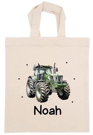 wunderwunsch Bärenfreunde Sac en toile de jute pour maternelle, vêtements de changement, sac de sport pour enfants avec impression textile personnalisée avec nom, Tracteur à pois verts, Kindergröße
