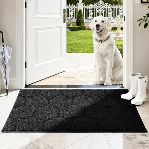 BELICOO Door Mat, Large Dirt Trapper Door Matts Indoor, Kitchen Mats Non Slip Washable, Outdoor Mats for Front Door, Inside, Entrance, Muddy Mat for Pets and Dogs(Solid Black Leaf, 50 * 80 cm)