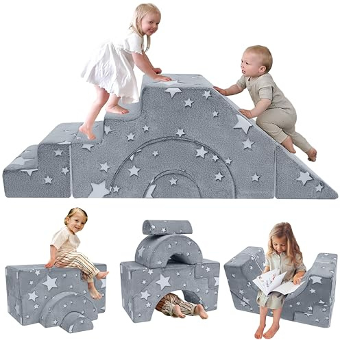MeMoreCool Sofá modular infantil de espuma, Mueble de dormitorio infantil desplegable con función de asiento y cama, Suave mini sofá con funda extraíble, Estrella brillante