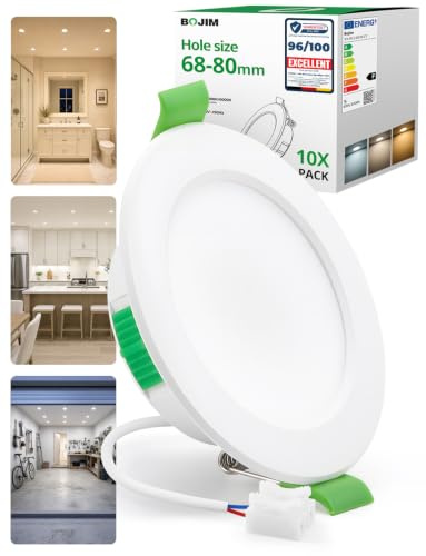 BOJIM LED Einbaustrahler Spots 230V 68mm - 80mm Lochmaß IP44 für Badezimmer | Einbauspots Warmweiß Neutralweiß Kaltweiß Einbauleuchten 5W 400LM Deckenspots Deckenleuchte Flach 24mm für Küche 10er Set