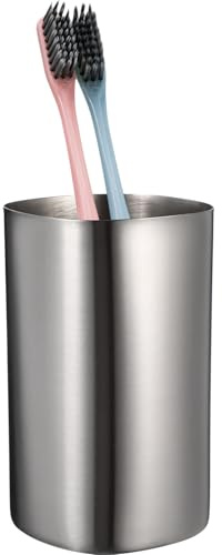 TOPPERFUN Rustic Toothbrush Holder, 4.32in Silver Stainless Steel Toothbrush Holder, Bathroom Cup Reusable Beverage Mug Rustic Beer Mug for Home Party Travel