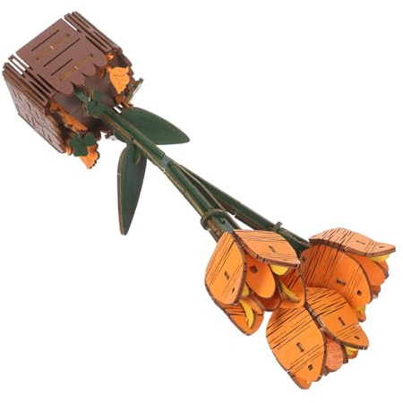 ORFOFE Bouquet De Tulipes Artificielles en Bois Fleurs en Pot Modèle Artisanal Puzzle en Bois Assemblée À La Main De Tulipes À Construire Plante