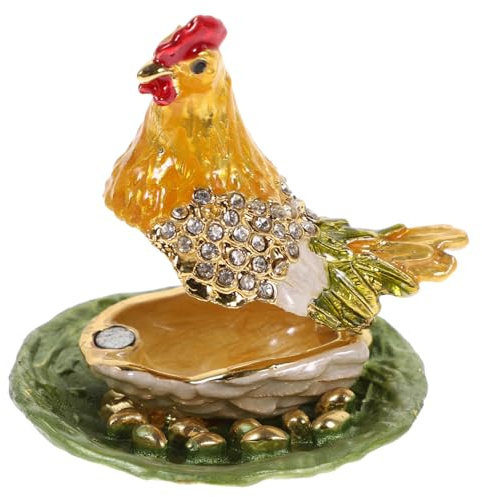 Healeved Alloy Hen Jewelry Box Egg Shape Craft Storage Box Green Decorative Desk Adornment for Home and Office