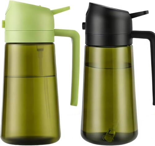 Aovdy 2PCS Oil Sprayer for Cooking 16oz,2 in 1 Olive Oil Dispenser and Oil Sprayer - 470ml Olive Bottle Spray and Pour - Glass Oil Dispenser for Kitchen Cooking Salad BBQ (Light-Proof -Black & Green)