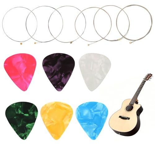 Electric Guitar Strings 6 Pcs Nickel Wound Guitar Strings 9-42 Medium Gauge with 6 Guitar Pick Plectrums Steel Ball String Replacement Set Brilliant Sound for Various Musical Styles