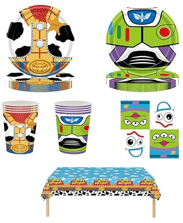 Ensemble de vaisselle de table sur le thème des jouets, composé de 61 pièces, idéal pour les fêtes d'anniversaire des enfants, comprenant des tasses, des assiettes