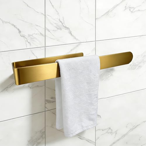 Toalleros de Baño Sin Taladro 35cm Colgador Toalla Baño Toallero de Pared para Baño Cuelga Toallas Baño Adhesivo Acero Inoxidable 304 Diseño Moderno Cinta 3M Oro Mate