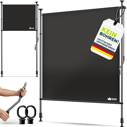 tillvex® Klemmmarkise Senkrechtmarkise 150x310cm mit Handkurbel ohne Bohren | Sichtschutz Ausziehbar & Blickdicht | Vertikalmarkise für Balkon Terrasse Garten | Sichtschutzrollo Sonnenschutz Wetterfest