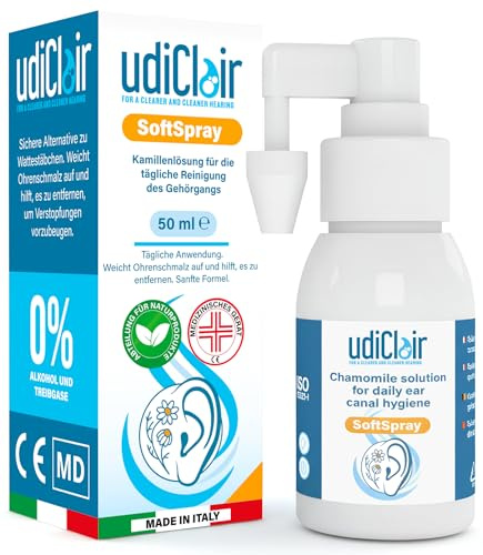 Spray Auricular Eliminación de Cerumen de 50ml UdiClair SoftSpray Solución Isotónica 0% Alcohol para Limpieza de Oídos con Chorro Nebulizado Made in Italy para Niños Ancianos Adultos