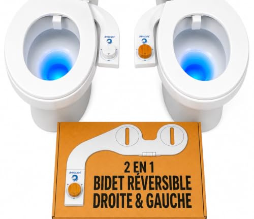 JETMAA Kit Bidet WC Japonais Réversible (Gauche ou Droite) – Douchette Toilette Intime Blanc & Bambou, Buse Hygiénique Relevable, Raccord T Ultra-Compact, Installation Facile Sans Électricité | Gauche ou droite, T ultra-compact, Buse relevable, Hygiène maximale