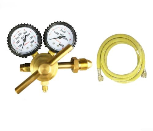 Professional Brass Nitrogen Pressure Tester For HVAC Techs | Dual Scale Gauges 0-800 And 0-4000 PSI, 78.7 Inch Hose, CGA580 Inlet, Accurate Leak Detection In AC Systems