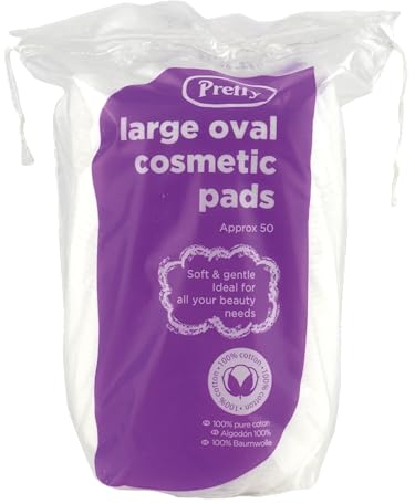 Pretty 50 large oval cotton cosmetic pads, soft and absorbent, helps to remove make-up, gentle enough to use on baby, 100 cotton