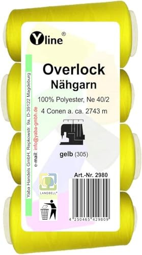 4 stycken spolar overlock – sytråd, gul, a. 2743 m, NE 40/2, 100% polyester, sytråd, symaskingarn, (0,01 €/10 m), 2980