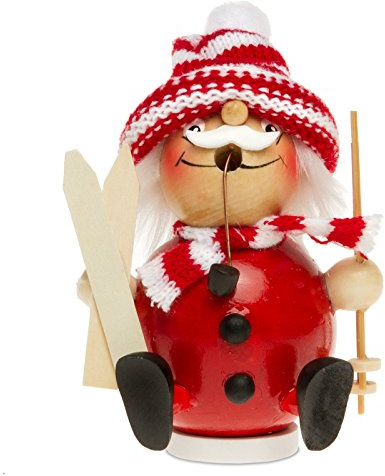 SIKORA Dicke Räuchermännchen aus Holz Weihnachtsfigur Deko Räucherfigur - RM-D, Farbe/Modell:D07 rot - Skifahrer, Höhe in cm:Höhe ca. 12.5 cm