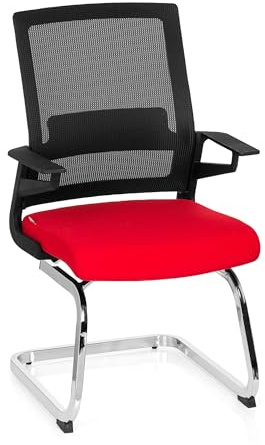 hjh OFFICE 732080 besökarstol INVENTOR V - Modern besöksstol med fräsch design, Ergonomiskt ryggstöd med svankstöd, Ryggstöd i mesh som andas, Robust ram i förkromat stål
