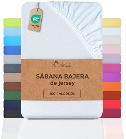 NatureMark Jersey Spannbettlaken, Spannbetttuch 100% Baumwolle in vielen Größen und Farben MARKENQUALITÄT ÖKOTEX Standard 100 | 180 x 200 cm - 200 x 200 cm - weiß
