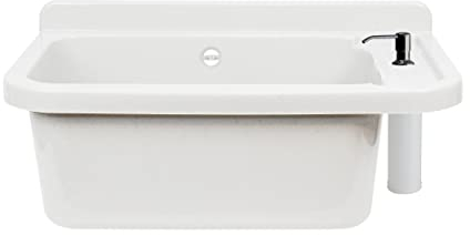 Waschbecken Ausgussbecken mit Seifenspender 50 cm x 34 cm x 21 cm Spülbecken Waschtrog mit Überlauf Waschbecken für Gewerbe Waschraum Garten inkl. Ablaufgranitur