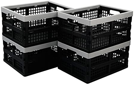 Ikando Profi-Klappbox Kunststoffkiste Klappboxen Faltbar Stabil Schwarz Grau, 4 Stück