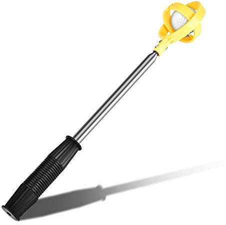 Golfball Retriever, Teleskop Pick up, Picker mit Automatischer Verriegelungsschaufel rostfreier Ballsammler für Wasser Putter Grabber Klauen Saugwerkzeug (Gelb) | Automatische Verrieglungsschaufel sichert Bälle beim Aufheben, Edelstahlschaft