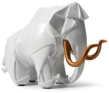HAUCOZE Mamut Escultura Estatua Modern Adorno Decoración Animal Figura 22cm | Blanco Oro Resina Hogar Artesanal Interior Arte Cumpleaño Festividad Regalo para Salón Comedor Oficina