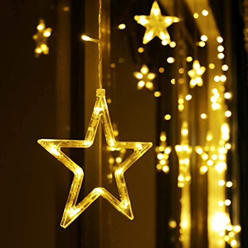 LED Lichterkette 12 Sterne, Lichtervorhang weihnachtslichter Sternenvorhang 138 LEDs 8 Modi Für Innen Außen, Weihnachten, Party, Hochzeit, Garten, Balkon, Deko (Warmweiß)
