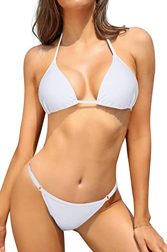 SHEKINI Damen Bikini Set Klassischer Triangel Rückenfrei Bikinioberteil Verstellbare Bademode Brasilianer Niedrige Taille Tanga Bikinihose Zweiteiliger Badeanzug