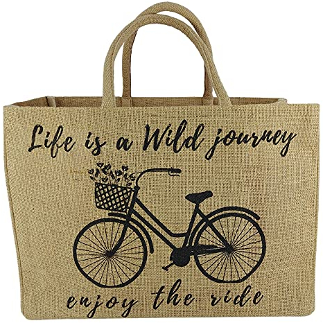 Domelo Einkaufskörbe. Bedruckte Einkaufstasche. Jute Tasche groß. Korbtasche, wasserabweisenden Strandtasche. Jutetaschen Shopper als Shopping bag. Nachhaltige Tragetasche (Fahrrad)