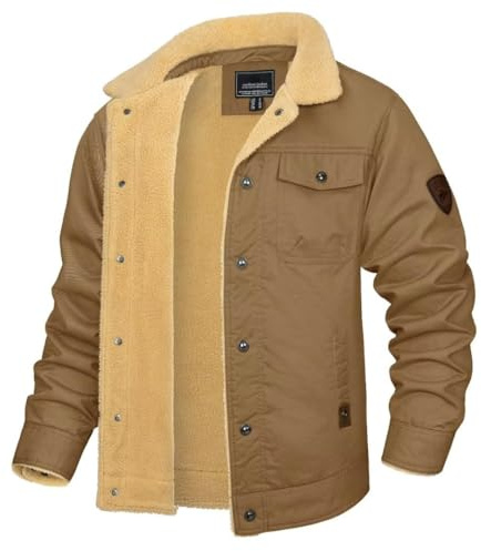 KEFITEVD Winterjacke Herren Baumwolle Sherpa Thicken Fleece Trucker Jacken | Baumwolle, Sherpa Gefüttert, Warm, 5 Taschen (2 Klappen, 2 Reißverschluss, 1 innen), Knopfleiste, Für Arbeit und Freizeit