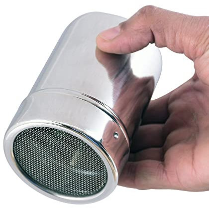 Kosma Stainless Steel Chocolate Shaker | Cheese Shaker | Spice Shaker | Masala Shaker | Chilli Shaker-6x8.5cm with Fine Mesh Lid and Translucent Plastic lid