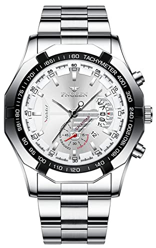 JewelryWe Herrenuhr Edelstahl Quarz Analog Armbanduhr 30M Wasserdicht Business Causual Uhr mit Datum Kalender und Leuchtend Zeiger Geschenk für Männer Junge