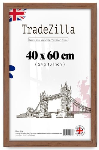 TradeZilla | Modern Walnut 24 x 16 Inch Poster Frame - 400 x 600 mm Engineered Wood, Easy Installation with Clips & Hangers (40 x 60 CM) [ Walnut ]