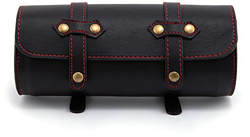APEBAZY Modische Motorrad Aufbewahrungstasche Universal Satteltasche Werkzeugtasche PU Leder wasserdicht Satteltasche, Schwarz mit 2 Riemen