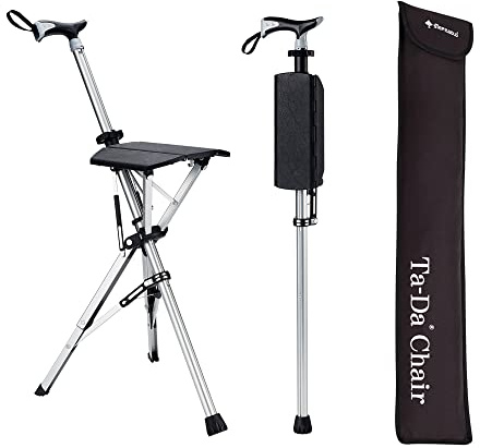 STEP2GOLD Ta-Da Chair, Portable Trekking Hiking Pole, Folding Walking Stick with Seat, Walking Cane with Chair, Foldable Chair, Lightweight Aluminum, Easy Carry and Storage, Anti-Slip (34.6) Black