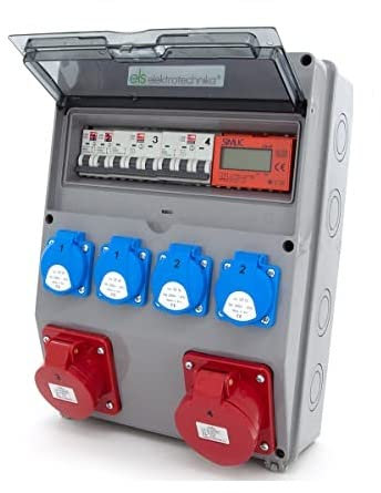 ELS Elektrotechnika Distributeur de courant 4x230V avec disjoncteur et disjoncteur différentiel CEE16A& 32A, compteur électrique MID distributeur de courant pour espaces intérieurs/extérieurs, usines