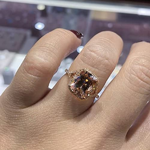 ASFKIPMF Women's 18K Rose Gold Mosan Diamond Filled Morganite Pink Gemstone Cut 5ct Cubic Zirconia Ring Promise Aura Single Stone Engagement Champagne CZ Curved Engagement Rings Ring Size T1/2
