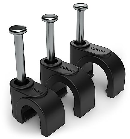 Fermacavi Neri Rotondi da 8mm, Confezione da 100 - per Un'Efficace Gestione Dei Cavi - Puntine per Cavi Elettrici/Ethernet a Parete, Fermagli a Chiodo per Cavi Telefonici E Televisivi