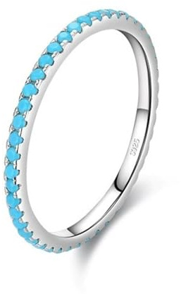 Bellitia Jewelry Anello Banda di Eternità 925 Argento Turchese Blu Anelli Impilabili di Fidanzamento Anniversario Matrimonio Promessa per Donne Ragazze, 1.4mm