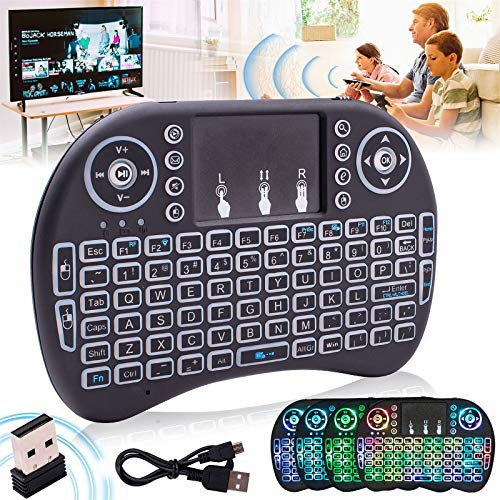 Mini Teclado Inalámbrico, Mini I8 2.4G Teclado y Raton Inalámbrico Teclado de Ratón Remoto Air Fly con Touchpad y Retroiluminación, Recargable Teclado Portatil para Windows 2000/XP/Vista/CE/7/Linux