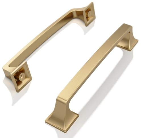 FURNIWARE Pack of 5 Cabinet Handles,Champagne Bronze Hardware Drawer Pulls,Zinc Alloy Kitchen Cabinet Door Handles Pull-128mm(5 Inch) Hole Center