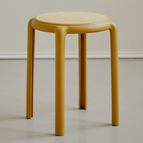 ILOOXI Rund Esszimmerhocker, Stapelhocker Hocker Stapelbar Küchenhocker, Rattan Barhocker Bunte Stapeltisch Für Klassenzimmer, Wohnzimmer, Esszimmer(Yellow)