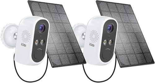 ZOSI 2er 2K Überwachungskamera Aussen Akku Solar, 3MP Kamera Überwachung | Aussen mit Farbige Nachtsicht, KI-Personenerkennung, 2-Wege-Audio