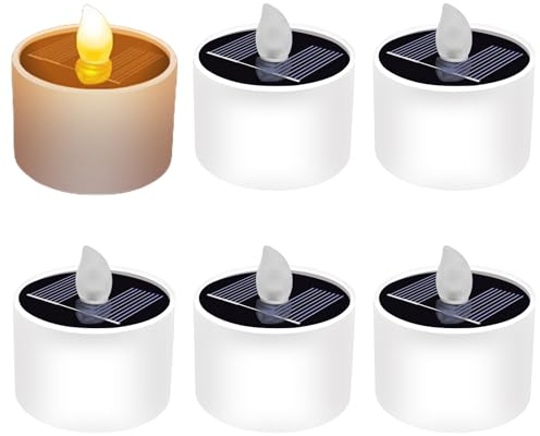 SPORWAY Bougies LED, Énergie Solaire Bougie LED, Scintillante Bougies à LED Sans Flamme,Réaliste Effet de Verre,Décoration Mariage Fêtes Intérieure Extérieure, 6 Pièces Bougie Chauffe Plat LED