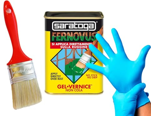 Fernovus Colore Marrone Brunito Micaceo Gel Vernice Smalto Antiruggine in conf da 750 ml con guanti nitrile e pennello inclusi!!! Bundle