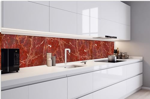 Dimex Küchenrückwand Folie Selbstklebend ROTE MARMOR-Onyx-TEXTUR 420 x 60 cm | Klebefolie - Dekofolie - Spritzschutz für Küche | Made in EU