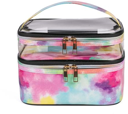 FITINI Makeup Bags Double Layer Travel Storage Cosmetic Cases Make up Organizer Toiletry Bags Water-resistant for Women Makeup Brush Bag,Tie Dyed