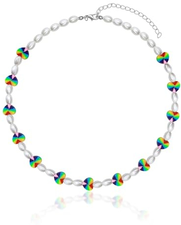 Yifnny Bunte Perlenkette, Y2k Sommer Schmuck Boho Imitation Perlenkette Bunte ketten Damen Hippie Kette Strandperlen Halskette Weiße Kurze Perlen Halskette Für Frauen
