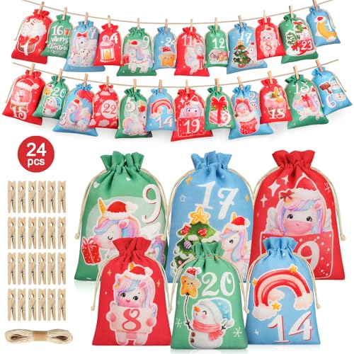 WUQNGI Adventskalender zum Befüllen Kinder,2025 Adventskalender Selbst Befüllen Stoff Wiederverwendbar,24 DIY Säckchen mit Zahlen,2 Größen Weihnachtskalender Tüten für Weihnachtsdeko